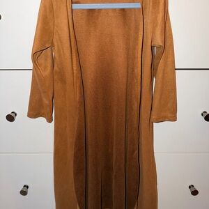 Open Front Long Cardigan in Camel Brown